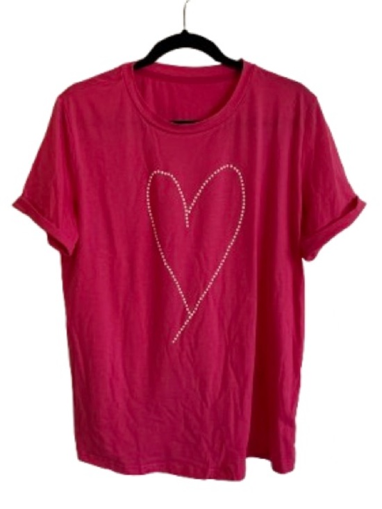 None Tops - Women’s Short Sleeve Heart Tee in Berry Pink